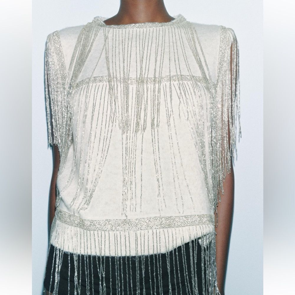 Zara beaded fringe knit sweater vest - Picture 5 of 8
